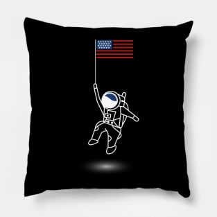 Astronaut and Stripes in Space: A Cosmic Celebration of Independence Day white design Pillow