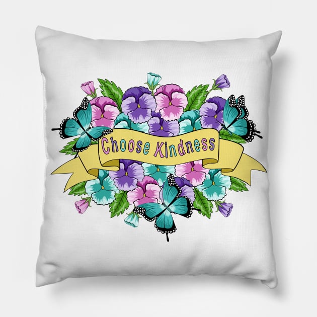 Choose Kindness - Pansy Flowers Pillow by Designoholic