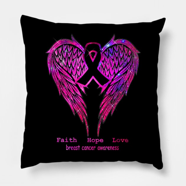 Breast Cancer Faith Hope Love Wings Awareness Pillow by AliZaidzjzx