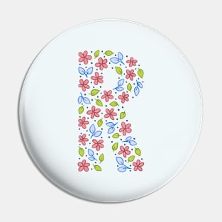 Floral Monogram Letter R - pink and blue Pin