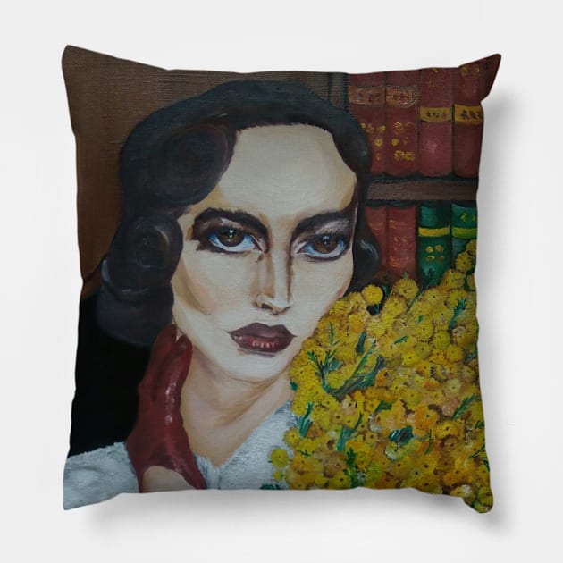 Portrait of The Retro Lady with Mimosa Pillow by mariasibireva