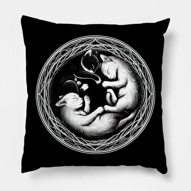 Monochromatic Black And White Sleeping Kitten Pillow by TomFrontierArt