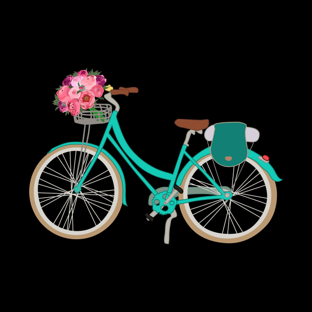 Turquoise bicycle and Peonies by Orangerinka