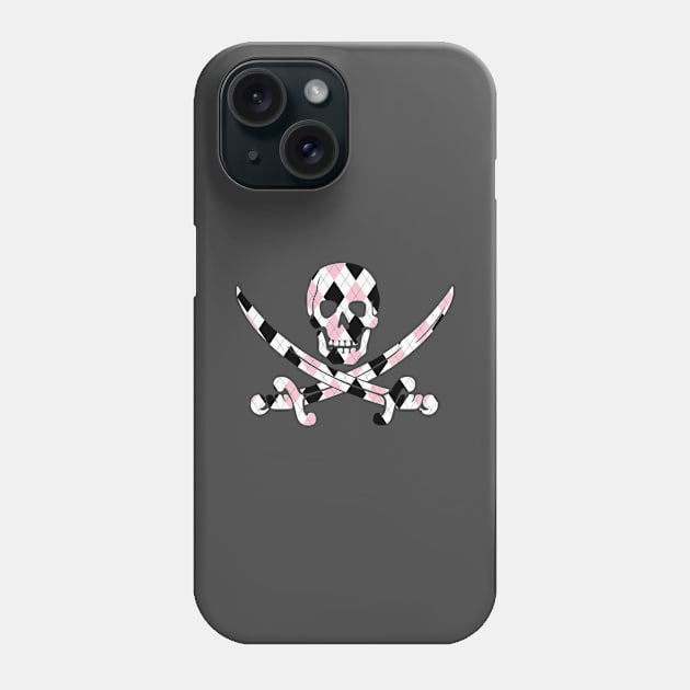 Skull and Crossbones Pink and Black Argyle Phone Case by FandomTrading