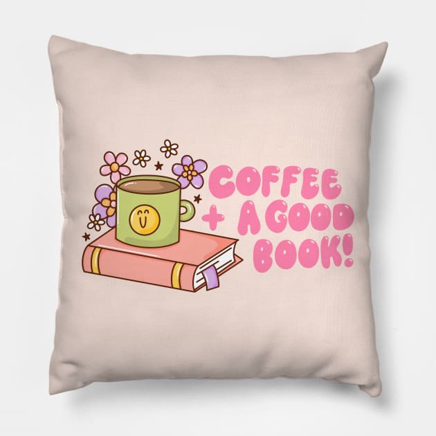 Coffee plus a good book Pillow by Roxanne Stewart Art