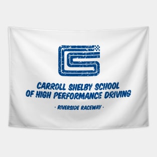 1962 Carroll Shelby School of High Performance Driving  - blue distressed print Tapestry