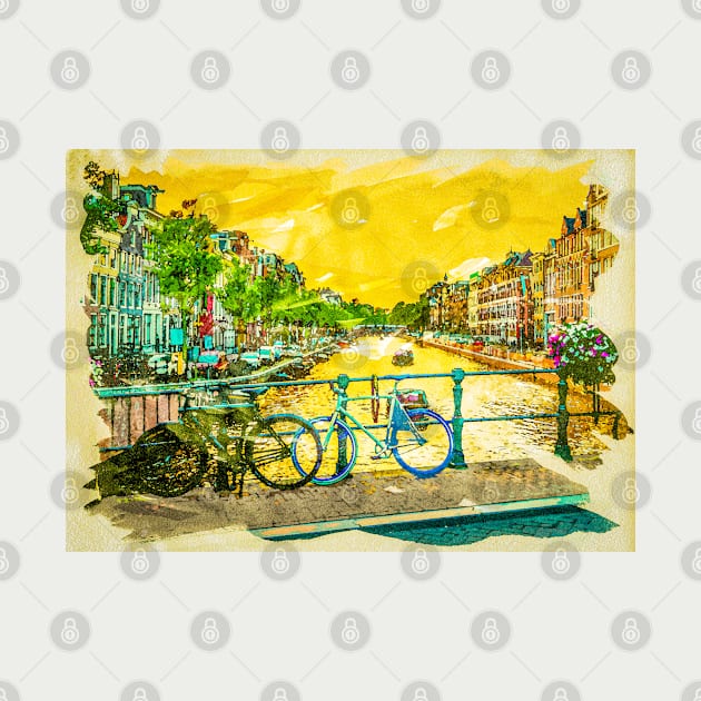 AMSTERDAM, I Love Netherlands Watercolor Canals Fine Art by Naumovski