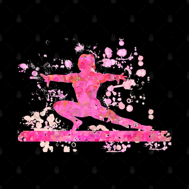 Gymnast on Beam Silhouette Abstract Watercolor Design in Pinks by PurposelyDesigned