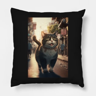 cute cat standing on the street Pillow