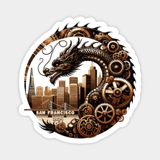 Steampunk Dragon Over San Francisco- Lunar New Year 2024 Magnet