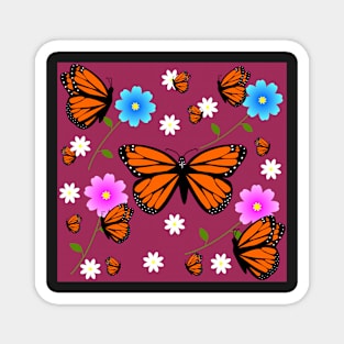 Monarch Butterflies in the Daisies and Cosmos Magnet