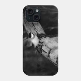 Chickadee taking flight in black and white. Phone Case