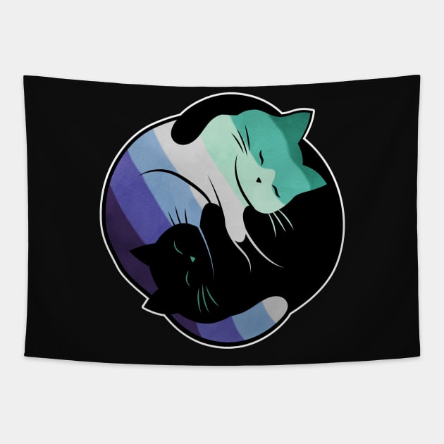 Gay Man Pride Yin Yang Cat Tapestry by Psitta