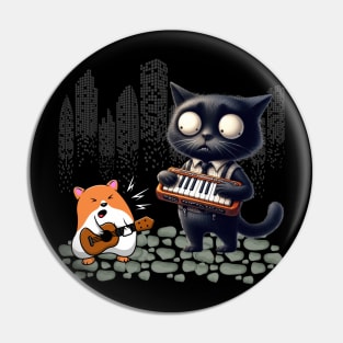 Funny Cat And Hamster Playing Keyboard And Guitar Pin