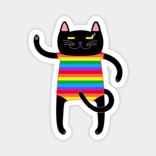 Black Cat Wearing a Rainbow Striped Onesie Magnet