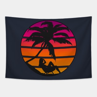 Synth Inspired Relaxing Palm Tree Sunset Tapestry