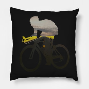 Cycling racing cyclist on the wide country road Pillow