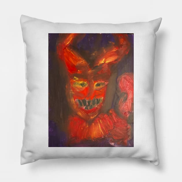 Devil on the Phone Pillow by Calenna99