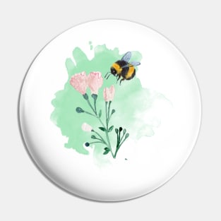 Beautiful Watercolor Bumble Bee and Flowers Pin