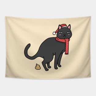 Christmas Black Cat Pooping Tapestry