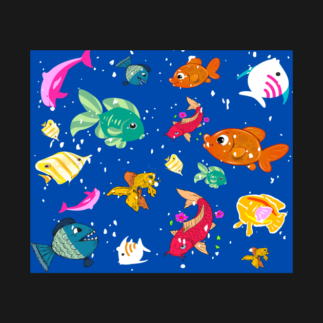 colorful fish illustration print by JENNEFTRUST