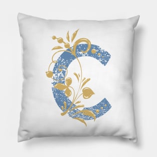 C - Vintage Floral Initial Letter Pillow