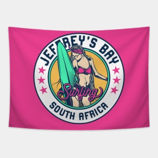 Retro Surfer Babe Badge Jeffrey's Bay South Africa Tapestry