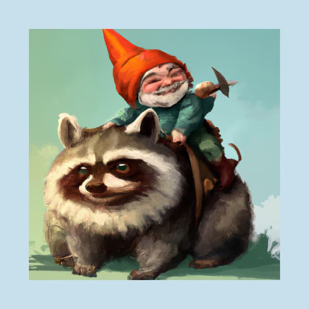 Garden Gnome Riding a Raccoon by Star Scrunch