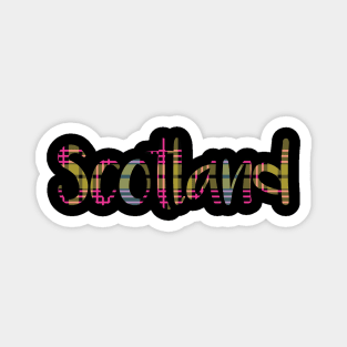 SCOTLAND, Pink, Blue and Yellow Tartan Style Design Magnet