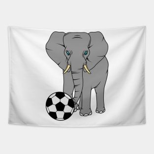 Cute elephant is playing soccer with a ball Tapestry