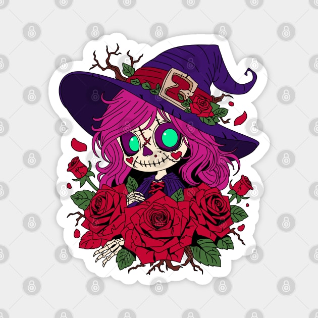 Cute Valentine Witch Zombie Magnet by H. R. Sinclair
