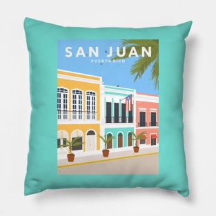 Old San Juan, Puerto Rico Travel Poster Pillow