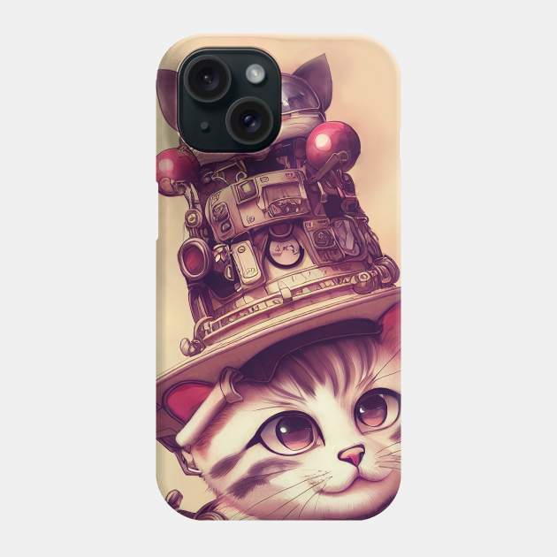 Cute Cat with steampunk hat Phone Case by DyeruArt