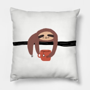 Lazy happy Sloth with a cup of tea Pillow