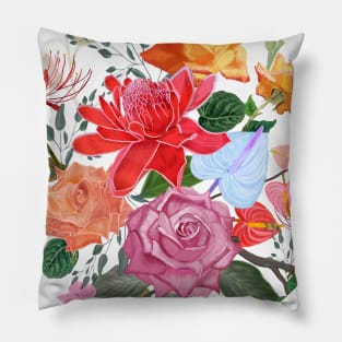 Tropical flowers and roses artistic flower Pillow