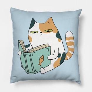 Cute Calico cat reading a book Pillow