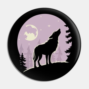 Full Moon Wolf On Mountain Habitat Pin