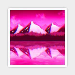 Neon Pink Mountains Landscape with Chromatic Aberration Magnet