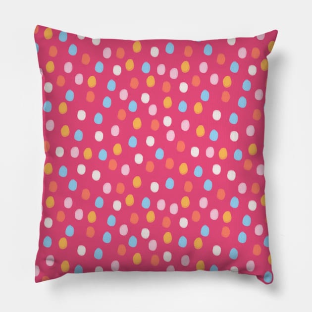 Festive confetti circles pattern in magenta Pillow by Natalisa