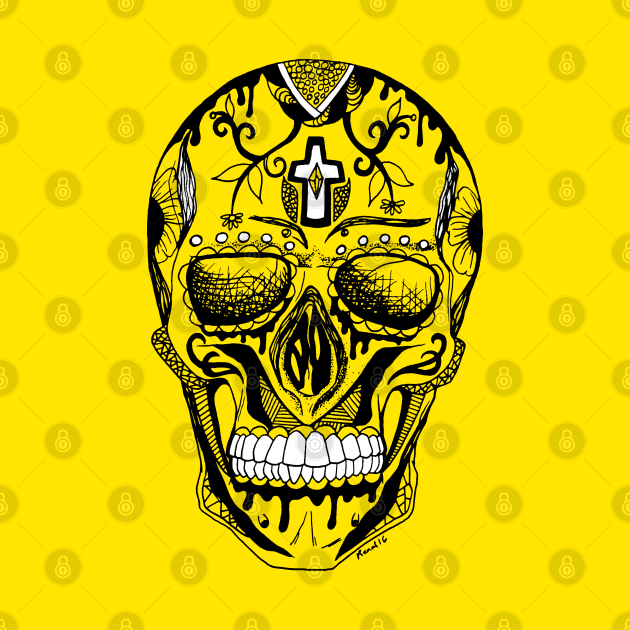 Los Muertos Sugar Skull - Black and Yellow Edition by kenallouis