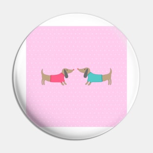 Cute dogs in love with dots in pink background Pin
