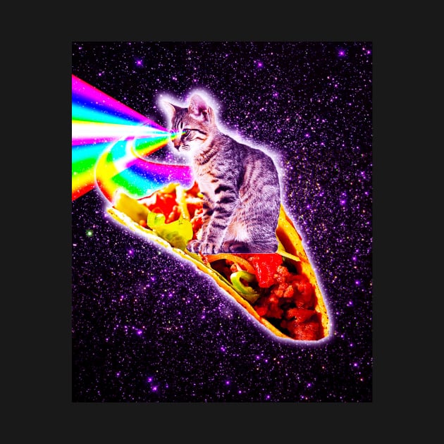 Rainbow Laser Eyes Galaxy Cat Riding Taco by Random Galaxy