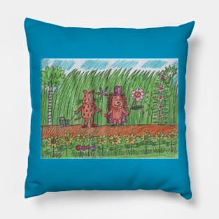 Leopard and Hedgehog in a Garden Pillow