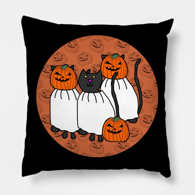 Horror Cats in Halloween Pumpkin Head Costumes Pillow by ellenhenryart