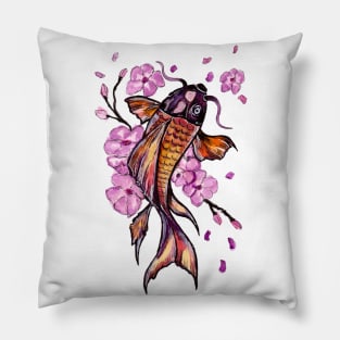 Koi Carp and Pink Blossoms Pillow