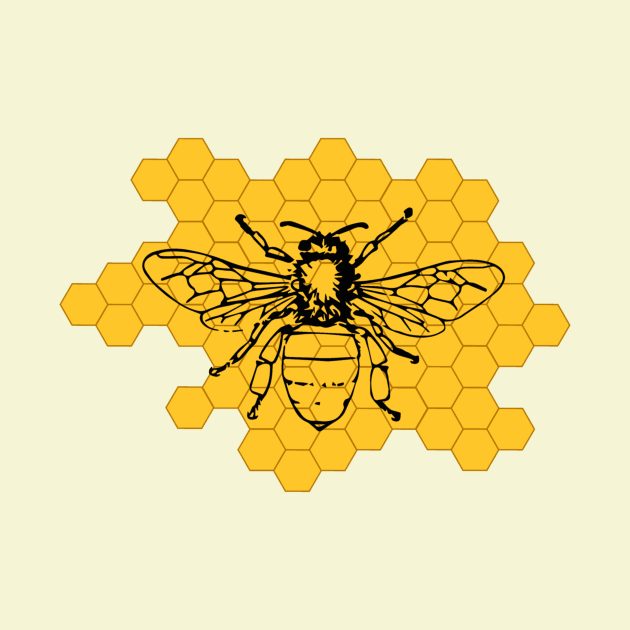 Black Bee on Yellow Honeycomb by Designs_by_KC