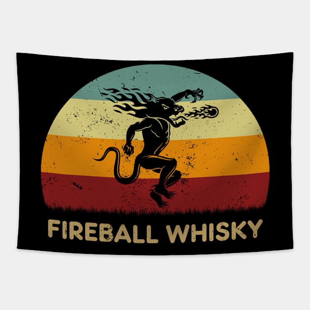 Retro Sunset - Fireball Whiskey Tapestry by GoodIdeaTees