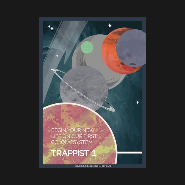 Trappist 1 Colony Vintage Space Poster by Walford-Designs