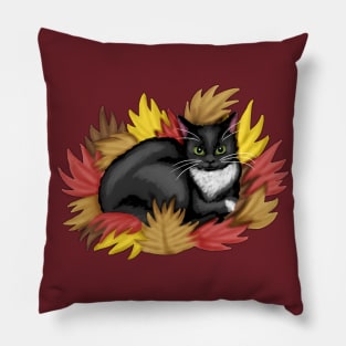 Kitty in the Leaves Pillow