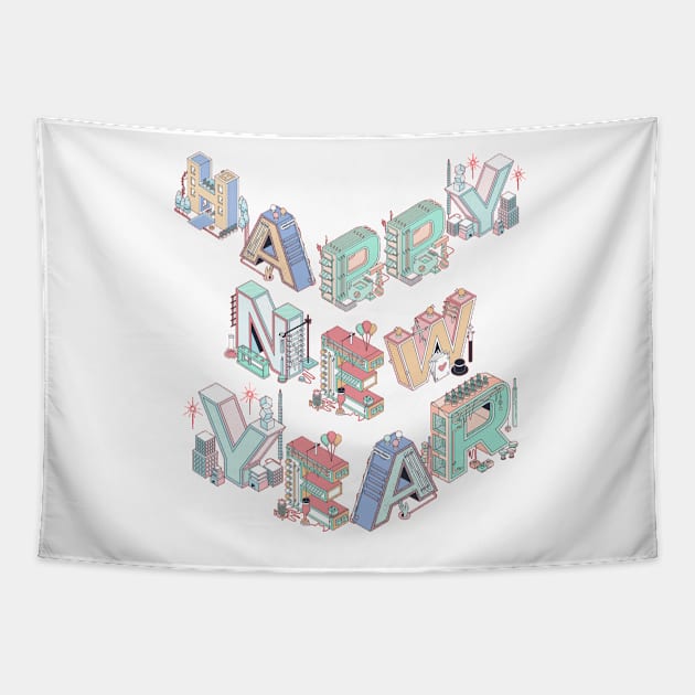 Happy Digital New Year 2023 Tapestry by Trendy-Now